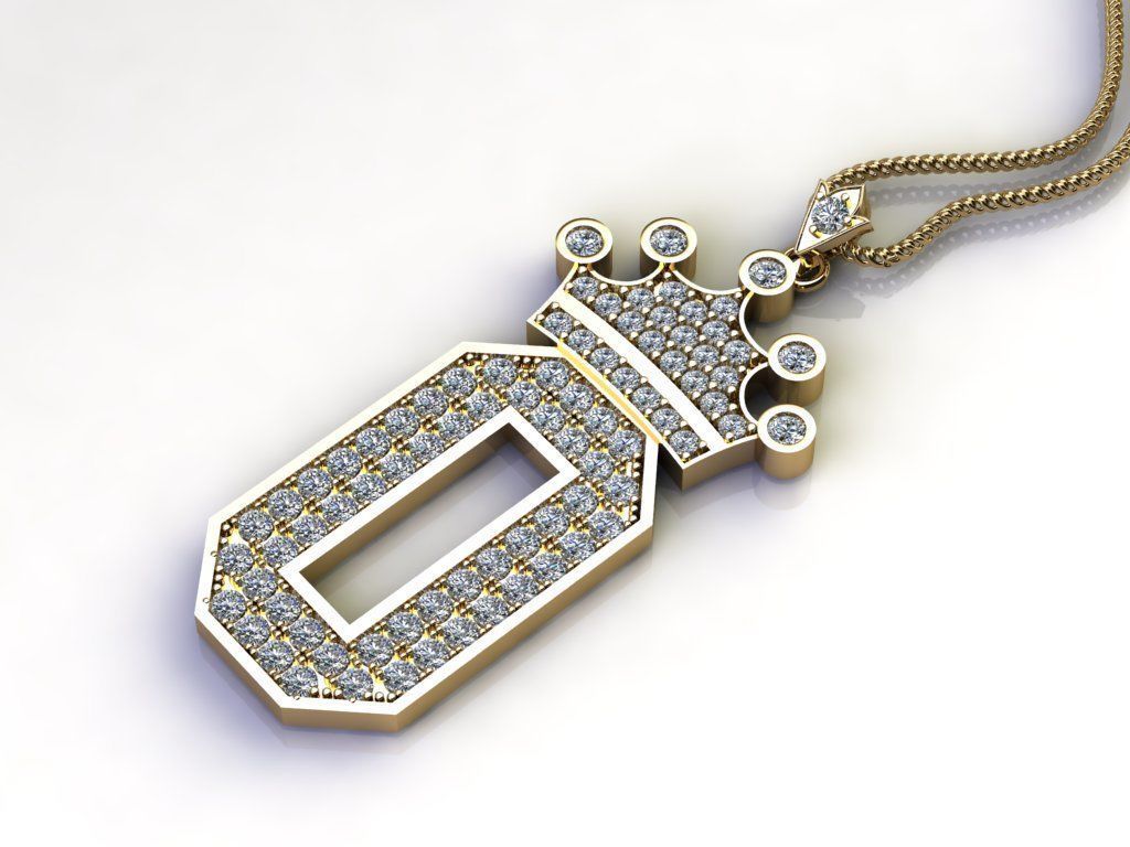 Alphabet Letter O Pendant with crown cad design 3D model_3