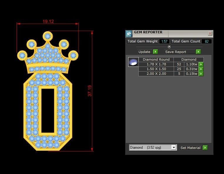 Alphabet Letter O Pendant with crown cad design 3D model_1