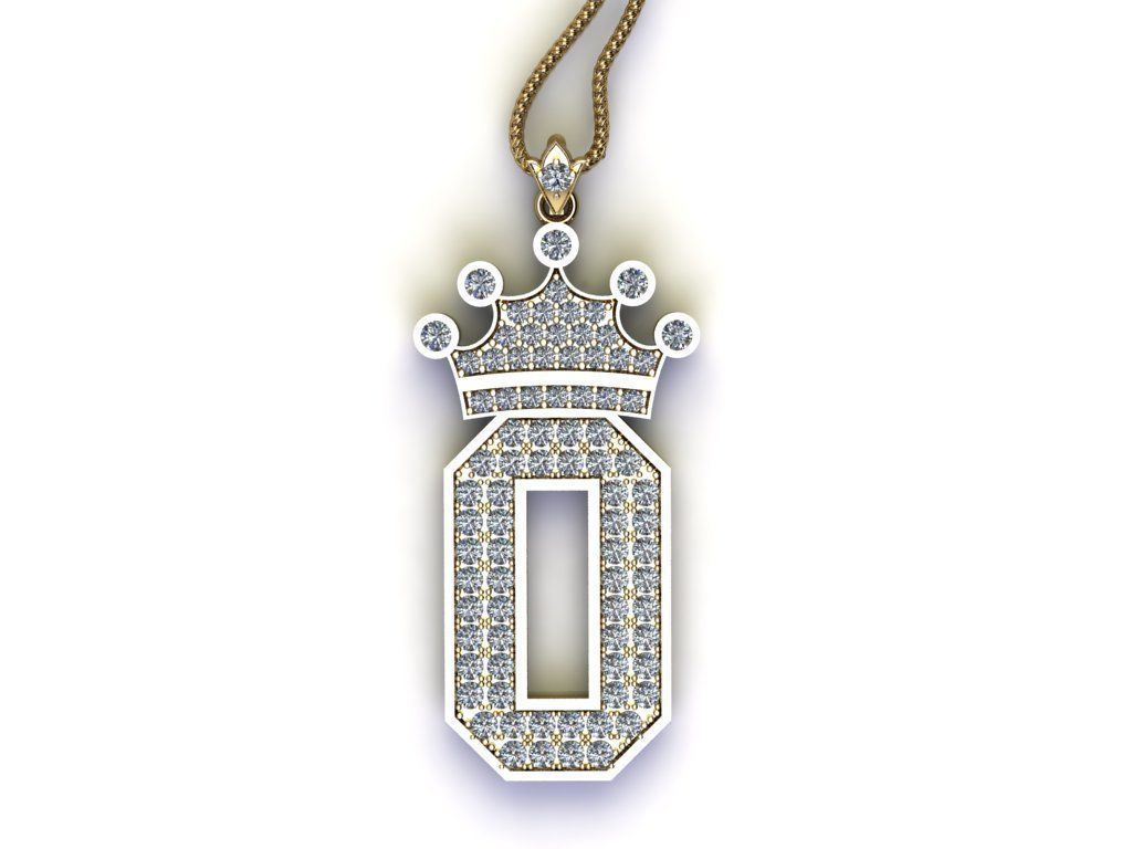 Alphabet Letter O Pendant with crown cad design 3D model_2