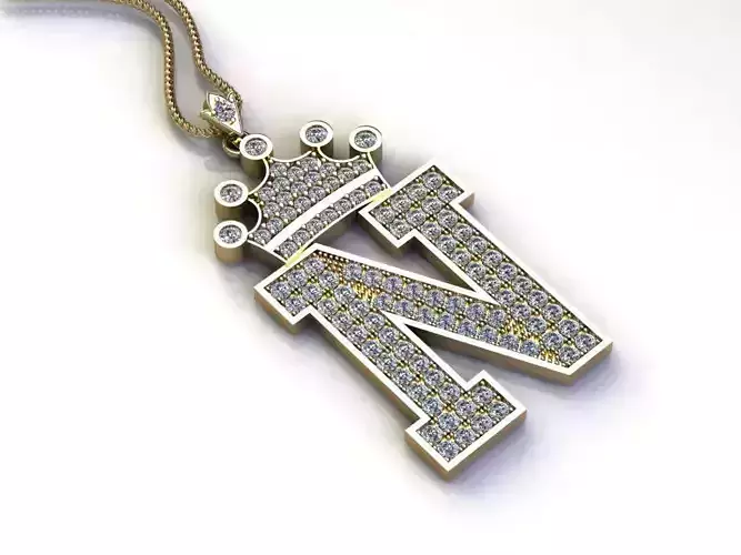 Alphabet Letter N Pendant with crown cad design 3D model