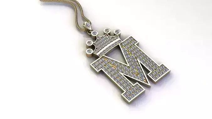 Alphabet Letter M Pendant with crown cad design 3D model