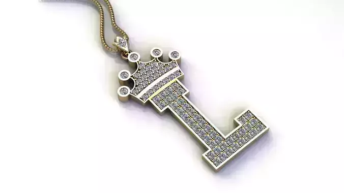 Alphabet Letter L Pendant with crown cad design 3D model