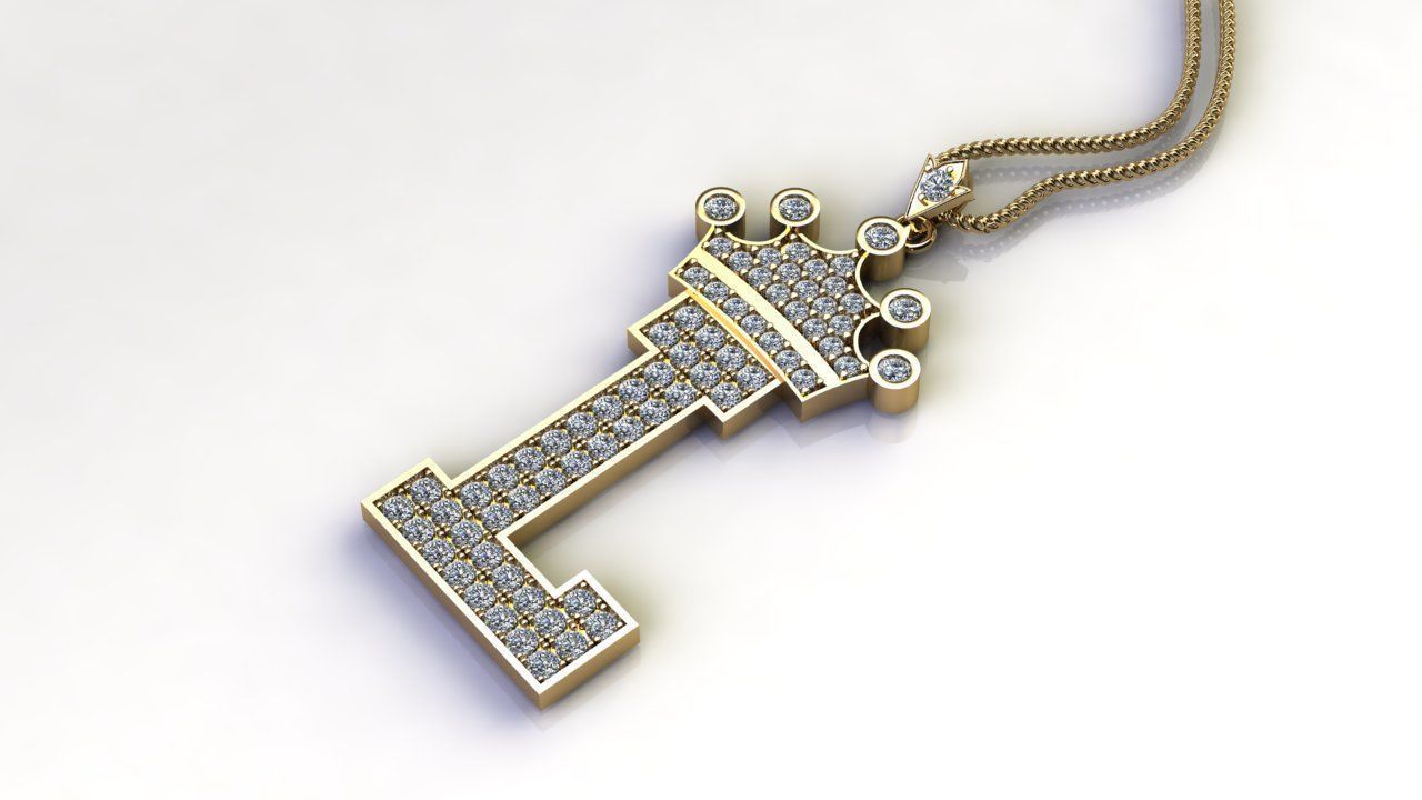 Alphabet Letter L Pendant with crown cad design 3D model_3