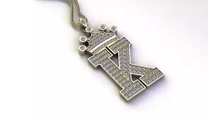 Alphabet Letter K Pendant with crown cad design 3D model
