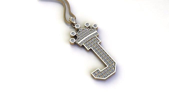Alphabet Letter J Pendant with crown cad design 3D model
