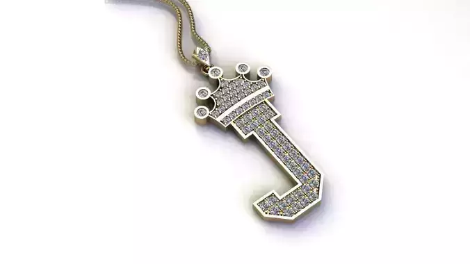Alphabet Letter J Pendant with crown cad design 3D model