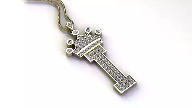 Alphabet Letter I Pendant with crown cad design 3D model