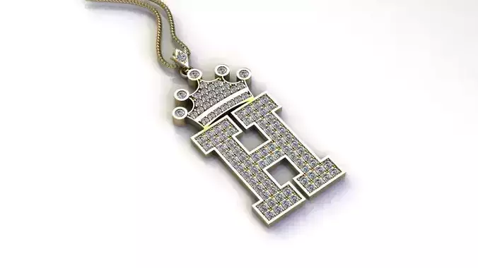 Alphabet Letter H Pendant with crown cad design 3D model