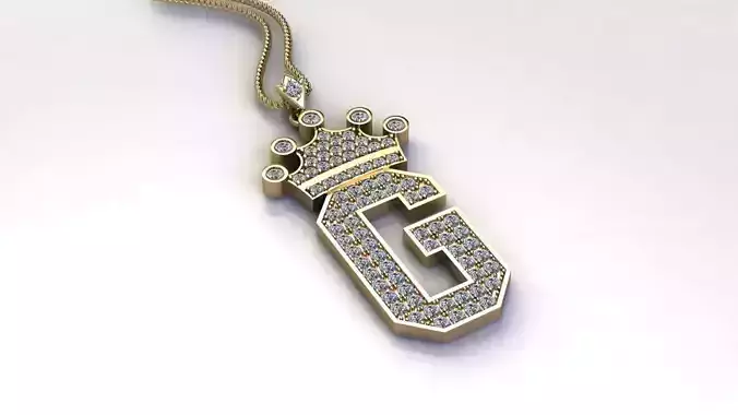 Alphabet Letter G Pendant with crown cad design 3D model
