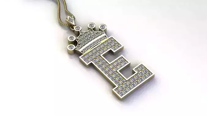 Alphabet Letter E Pendant with crown cad design 3D model