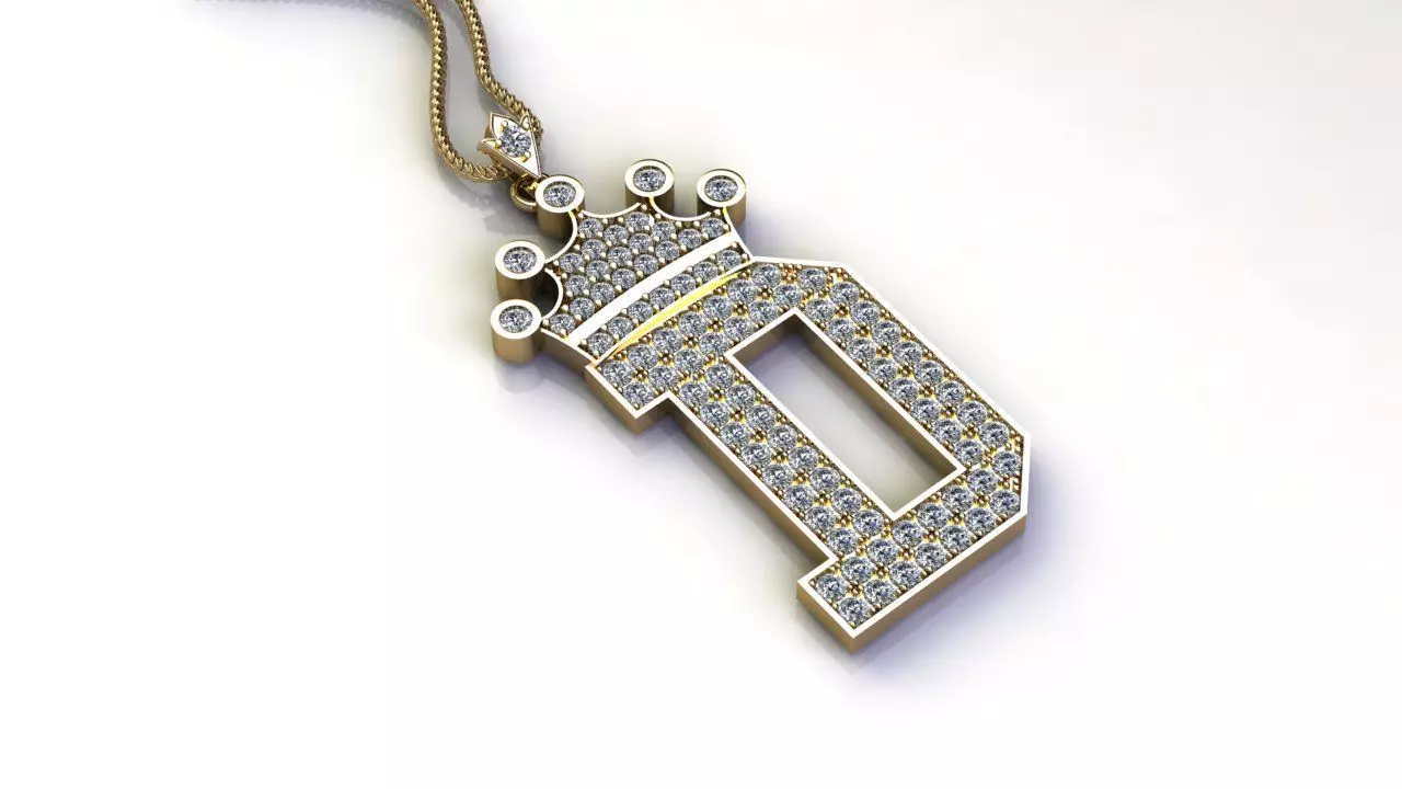 Alphabet Letter D Pendant with crown cad design 3D model_0