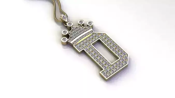Alphabet Letter D Pendant with crown cad design 3D model
