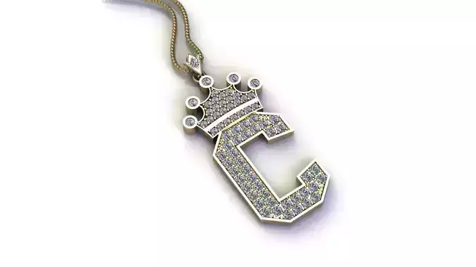 Alphabet Letter C Pendant with crown cad design 3D model