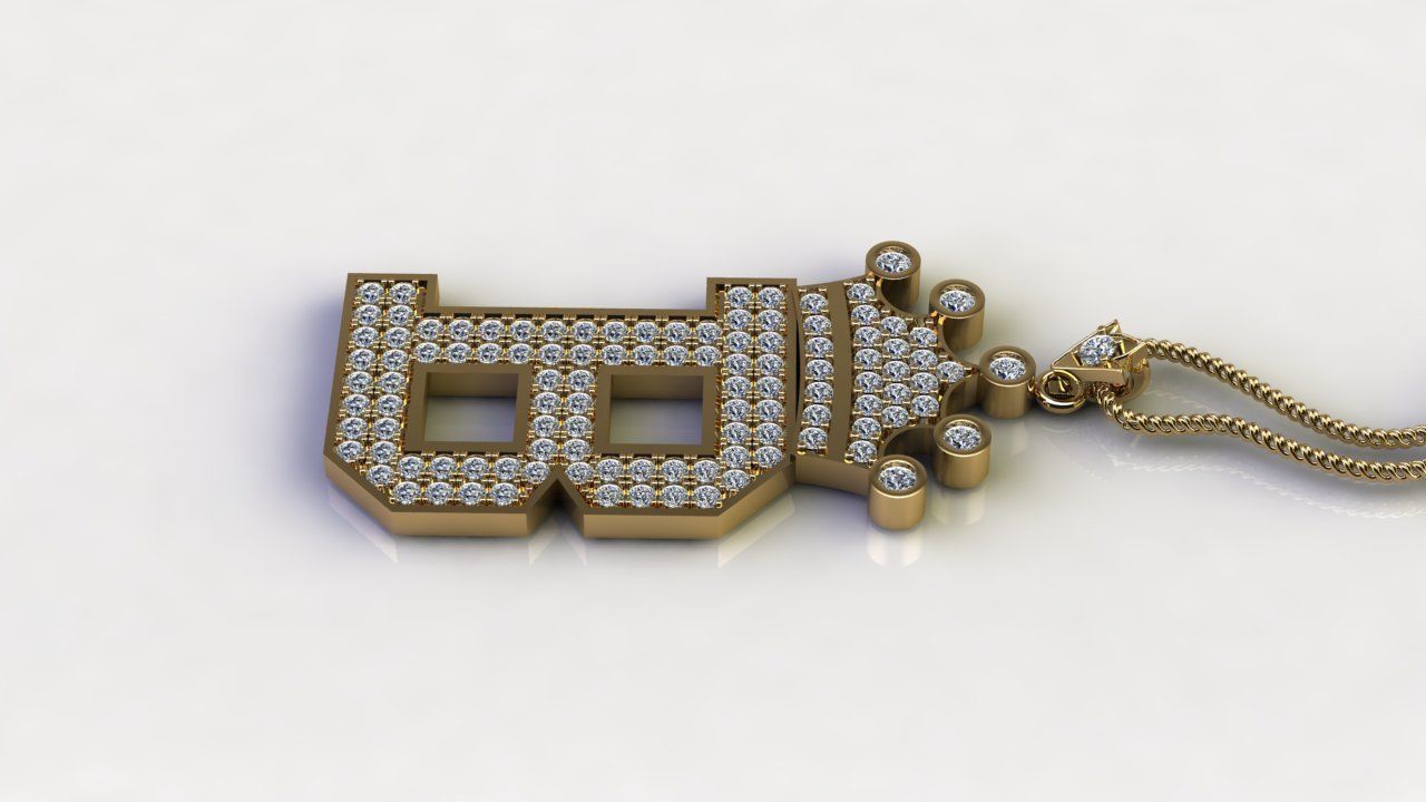 Alphabet Letter B Pendant with crown cad design 3D model_4