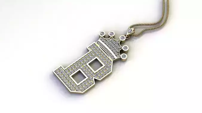 Alphabet Letter B Pendant with crown cad design 3D model