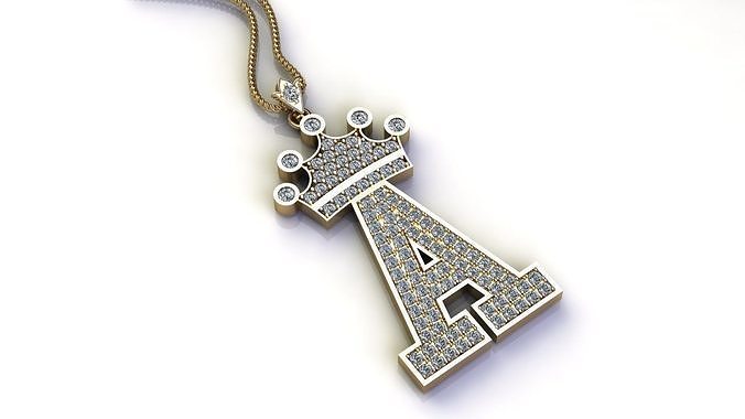 Alphabet Letter A Pendant with crown cad design 3D model