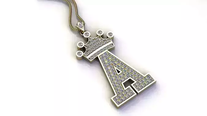 Alphabet Letter A Pendant with crown cad design 3D model