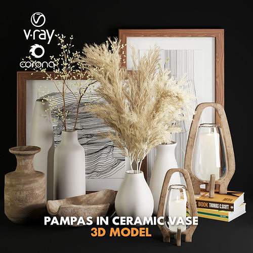 3dasset pampas in ceramic vase 3D model