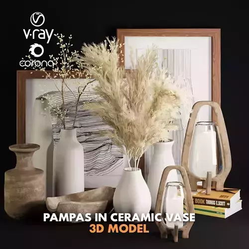 3dasset pampas in ceramic vase