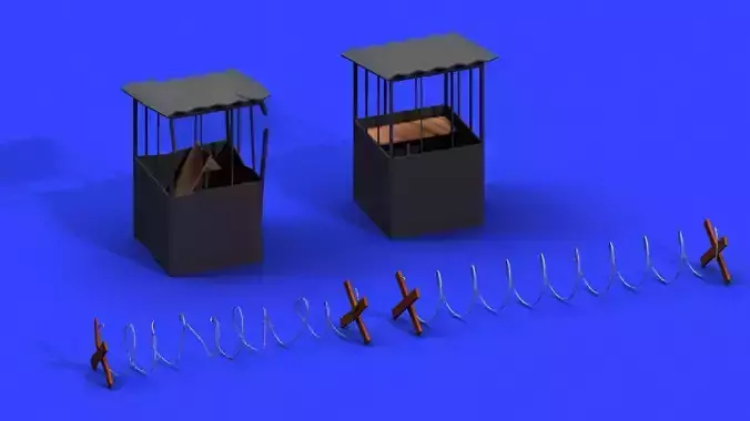 Post Apocalyptic Barbed Wire and Shed 3D model