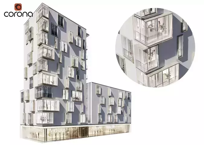 Modern residential building 02 3D model
