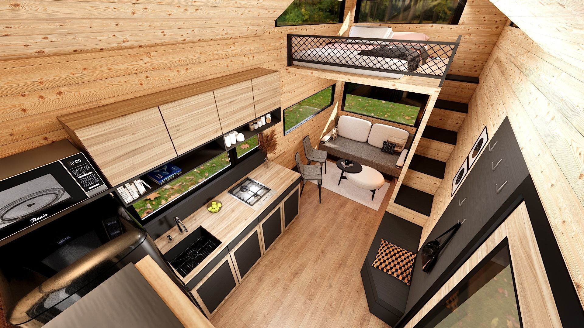 house on wheels tiny house on 20ft Low-poly 3D model_13