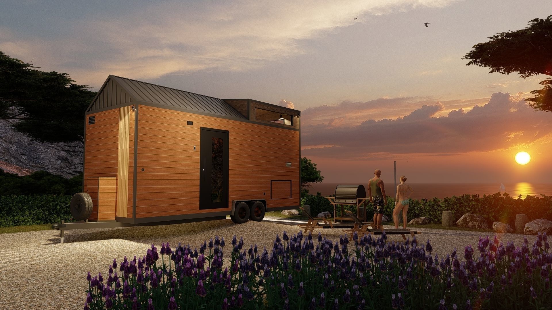 house on wheels tiny house on 20ft Low-poly 3D model_2