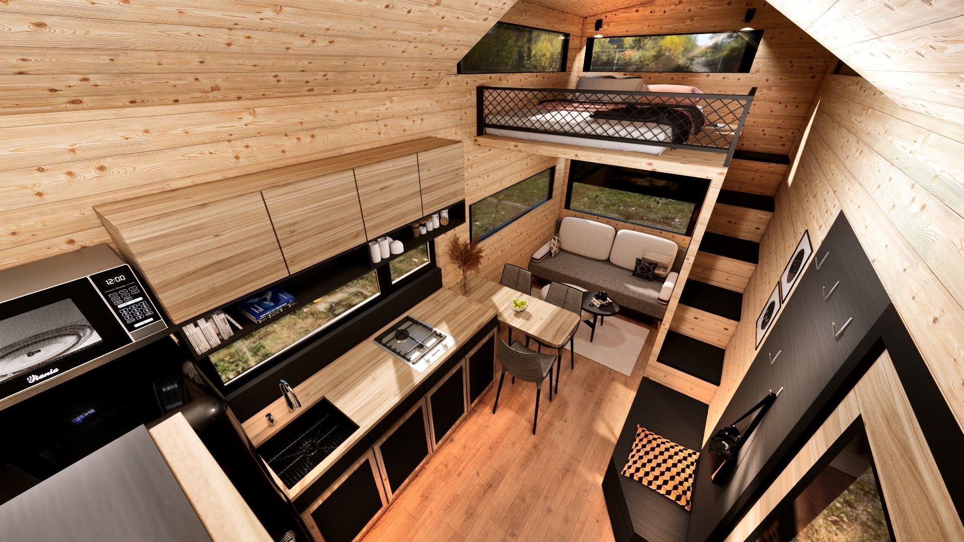 house on wheels tiny house on 20ft Low-poly 3D model_10