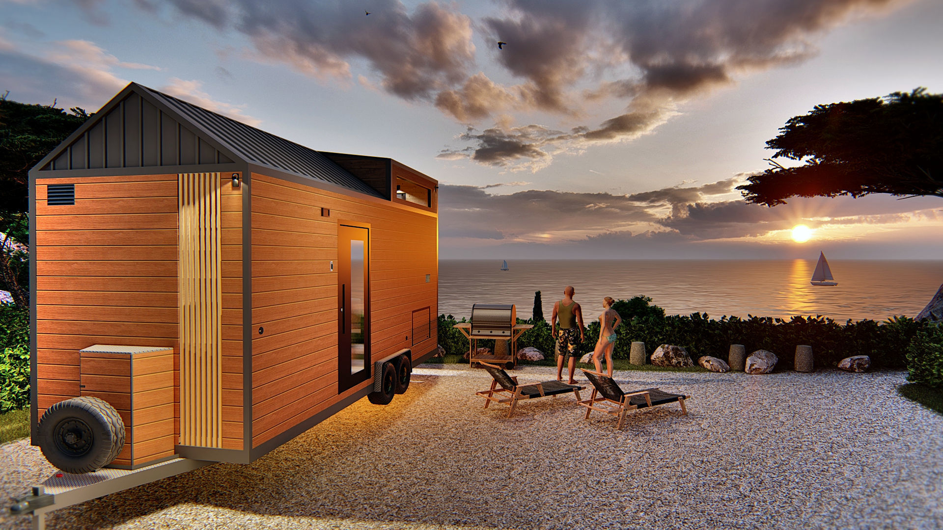 house on wheels tiny house on 20ft Low-poly 3D model_11