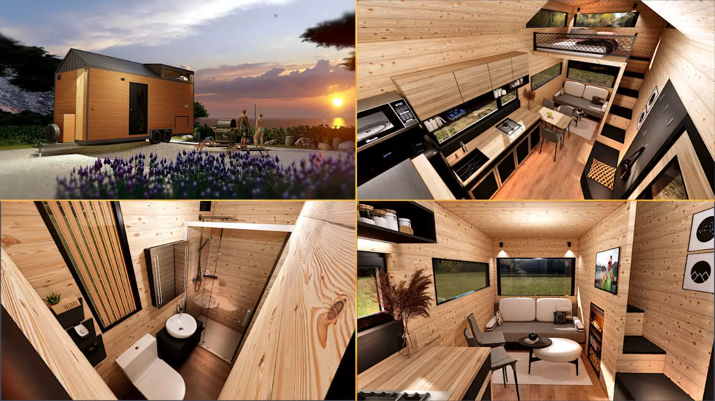 house on wheels tiny house on 20ft Low-poly 3D model_0