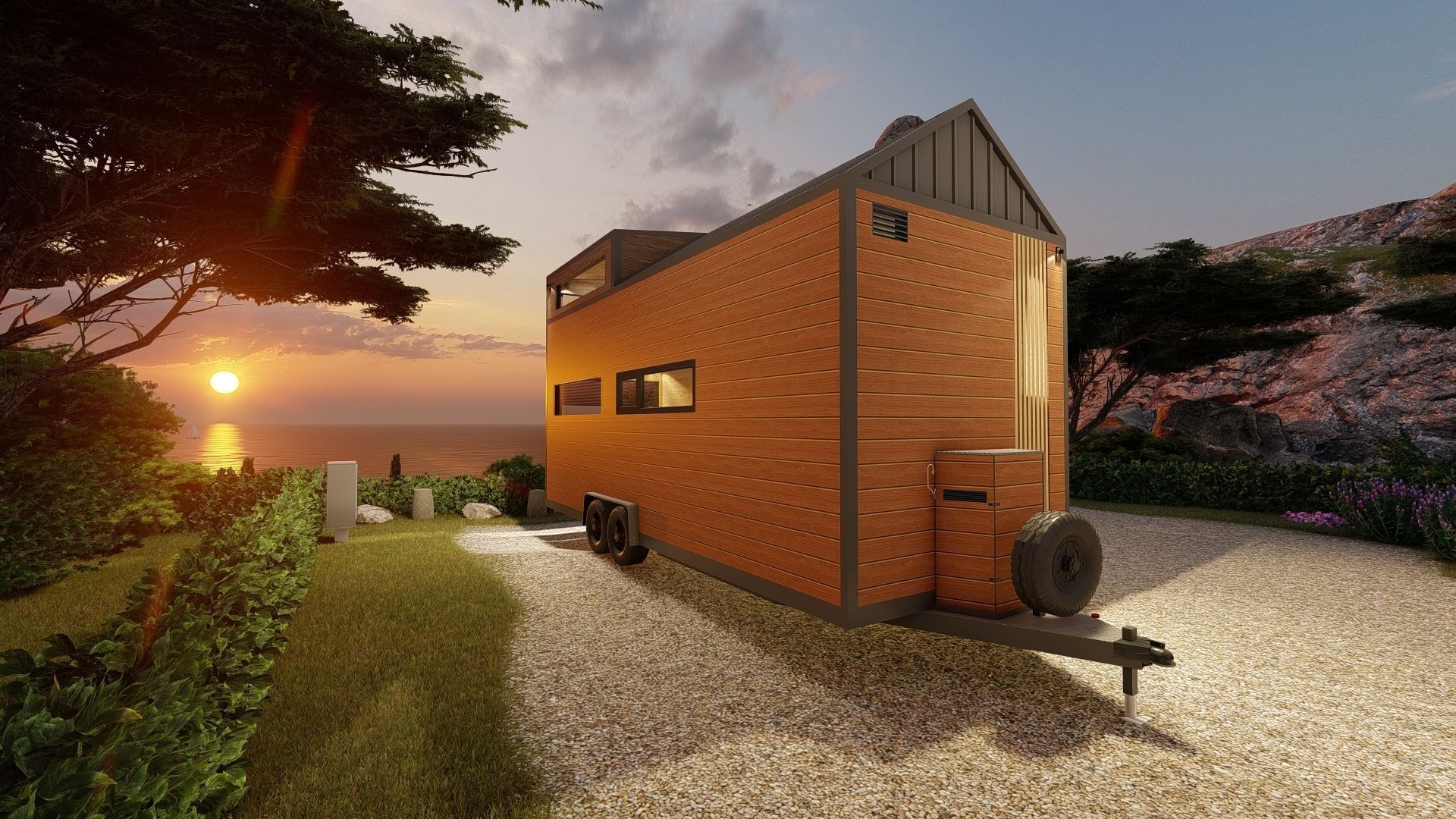 house on wheels tiny house on 20ft Low-poly 3D model_6