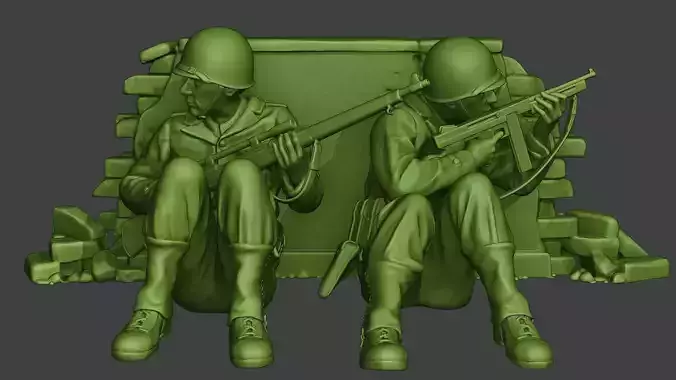 American soldiers ww2 Cover Down A10 3D print model