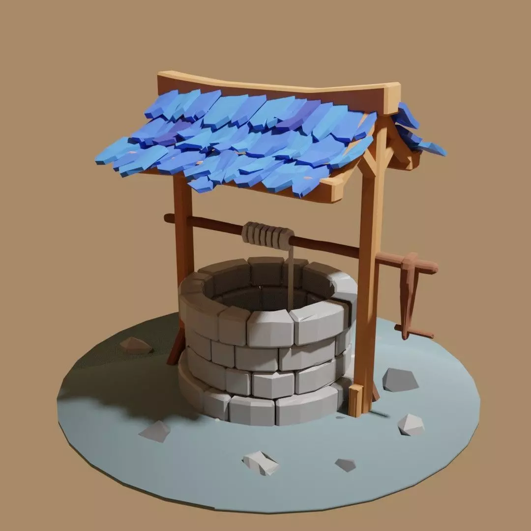 lowpoly well water with tiles Free low-poly 3D model_0
