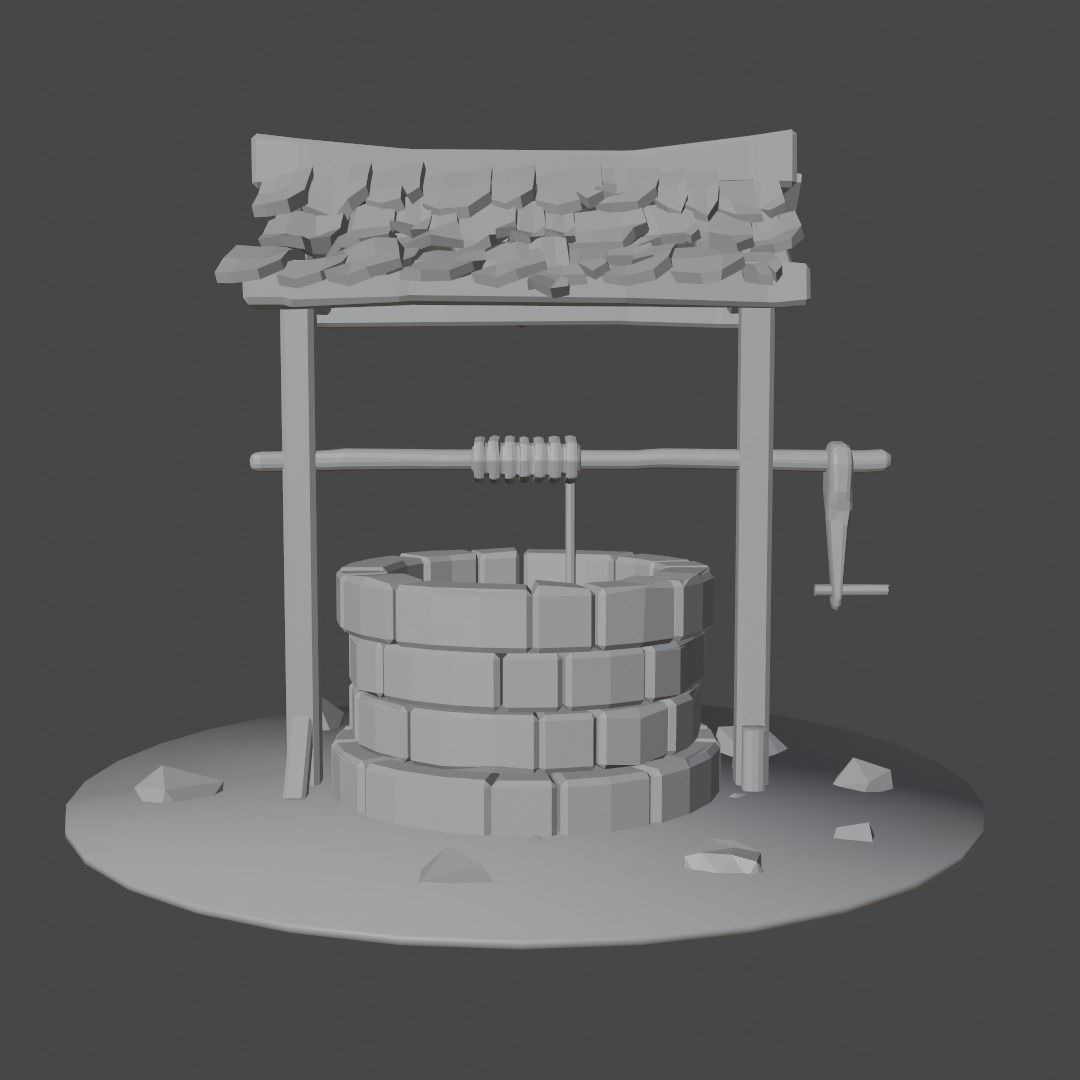 lowpoly well water with tiles Free low-poly 3D model_4