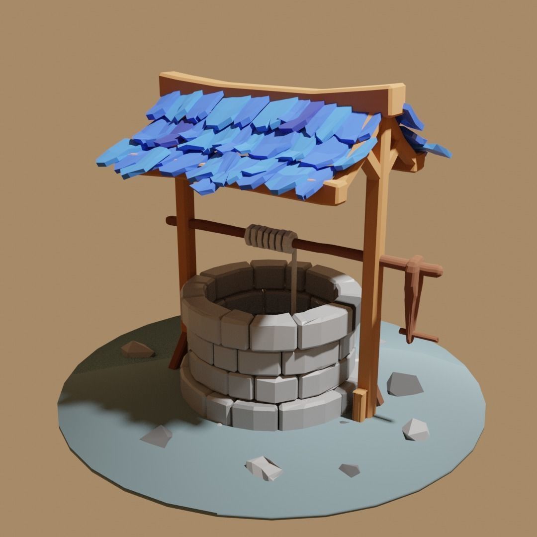 lowpoly well water with tiles Free low-poly 3D model_5