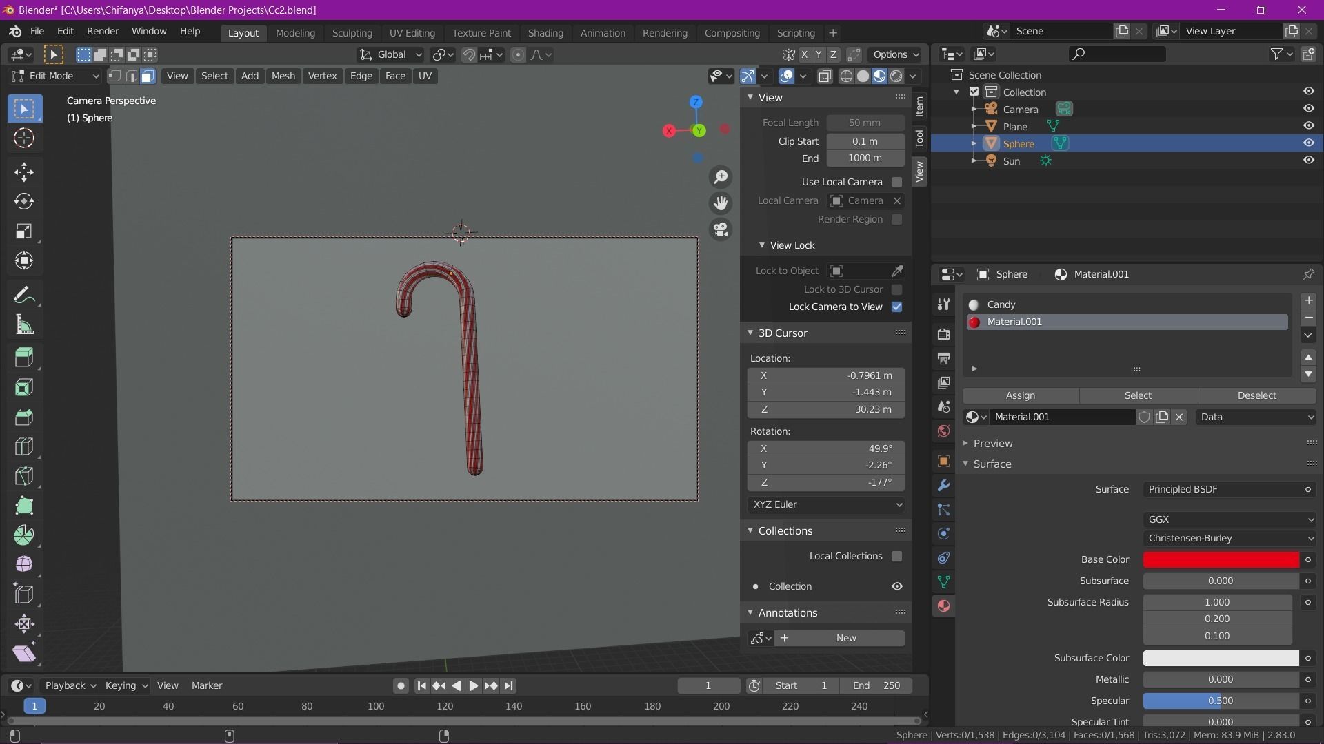 Christmas candy cane Low-poly 3D model_5