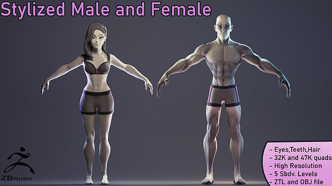 Stylized Basemeshes Man and Woman Low-poly 3D model