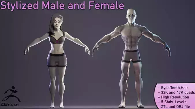 Stylized Basemeshes Man and Woman Low-poly 3D model
