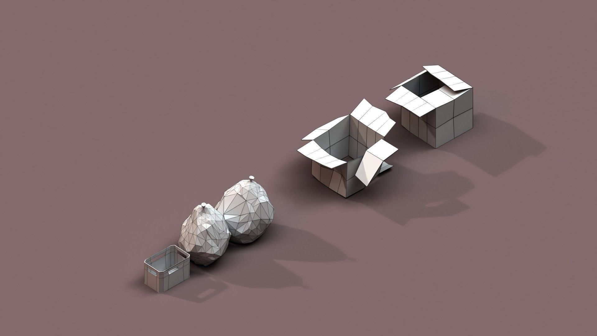 Post Apocalyptic Cardboard Box and Garbage Low-poly 3D model_7