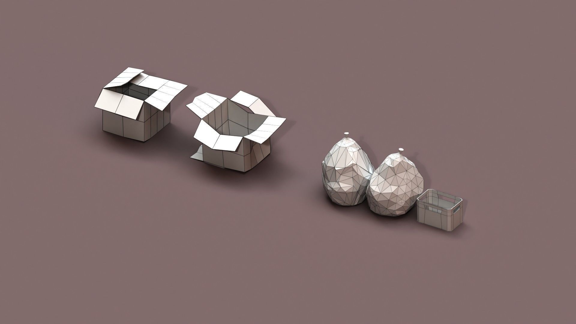 Post Apocalyptic Cardboard Box and Garbage Low-poly 3D model_6