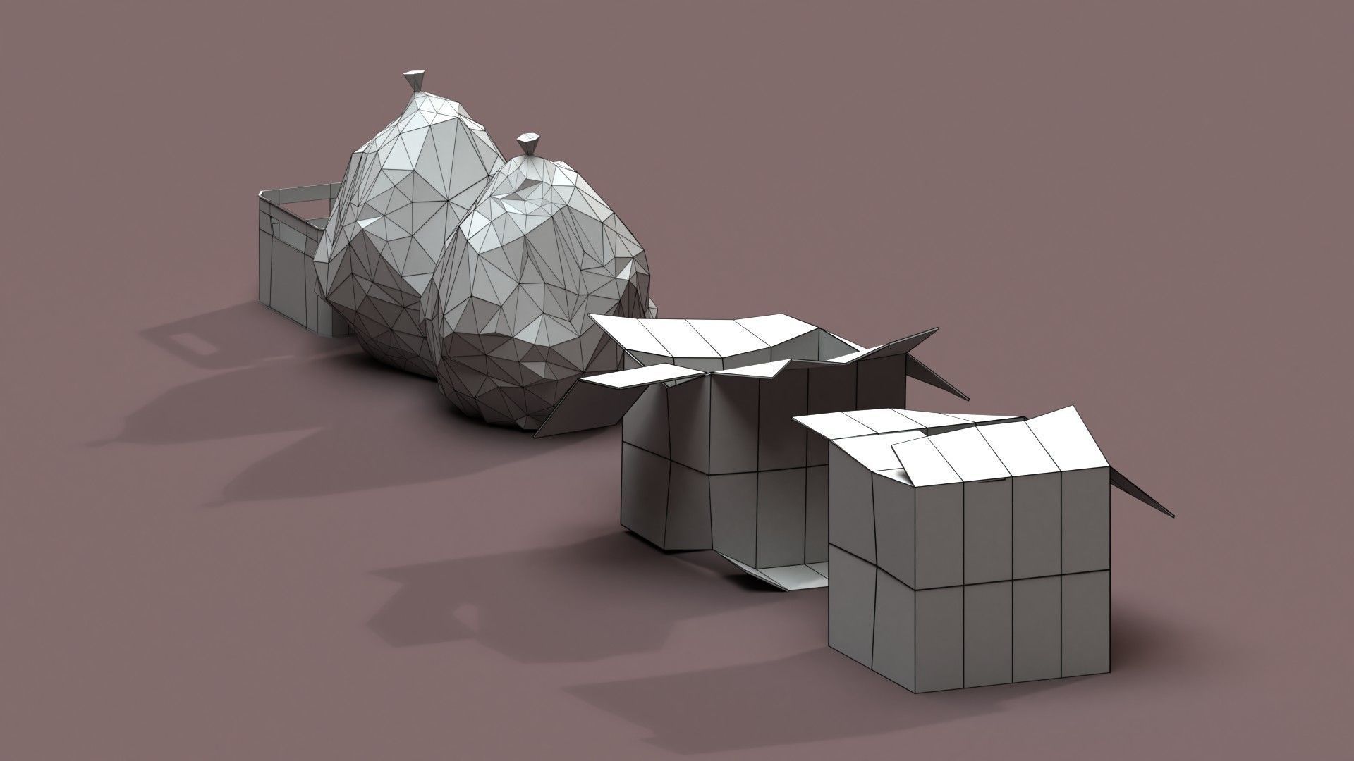 Post Apocalyptic Cardboard Box and Garbage Low-poly 3D model_8