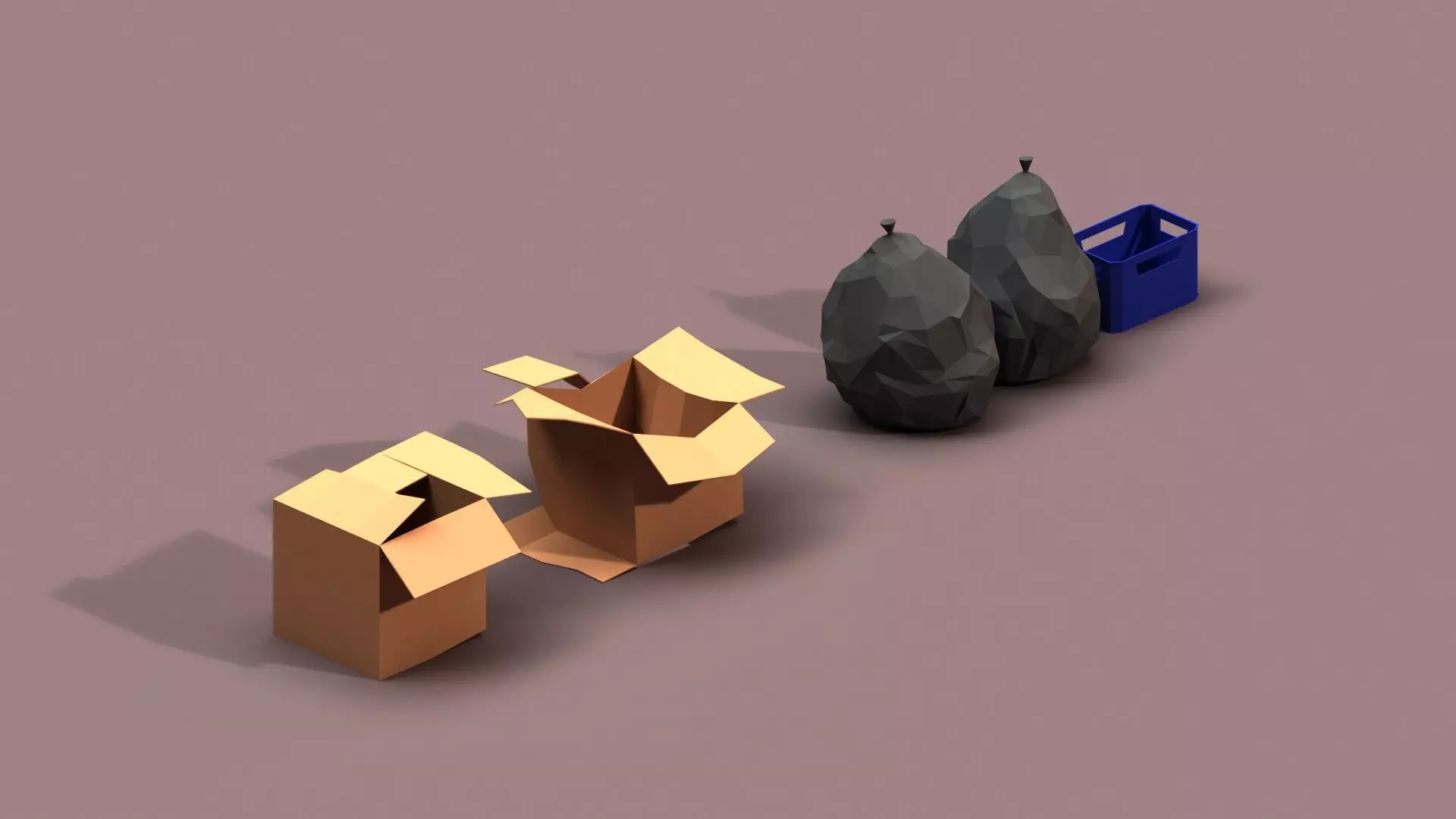 Post Apocalyptic Cardboard Box and Garbage Low-poly 3D model_0
