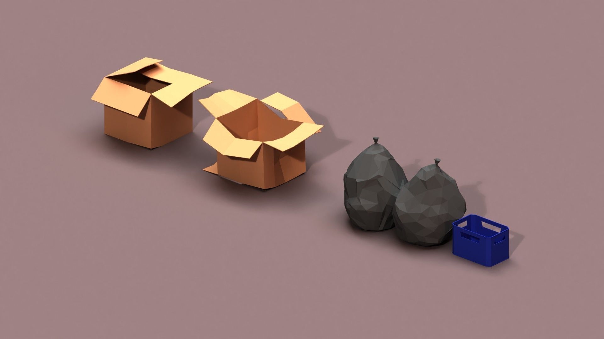 Post Apocalyptic Cardboard Box and Garbage Low-poly 3D model_1
