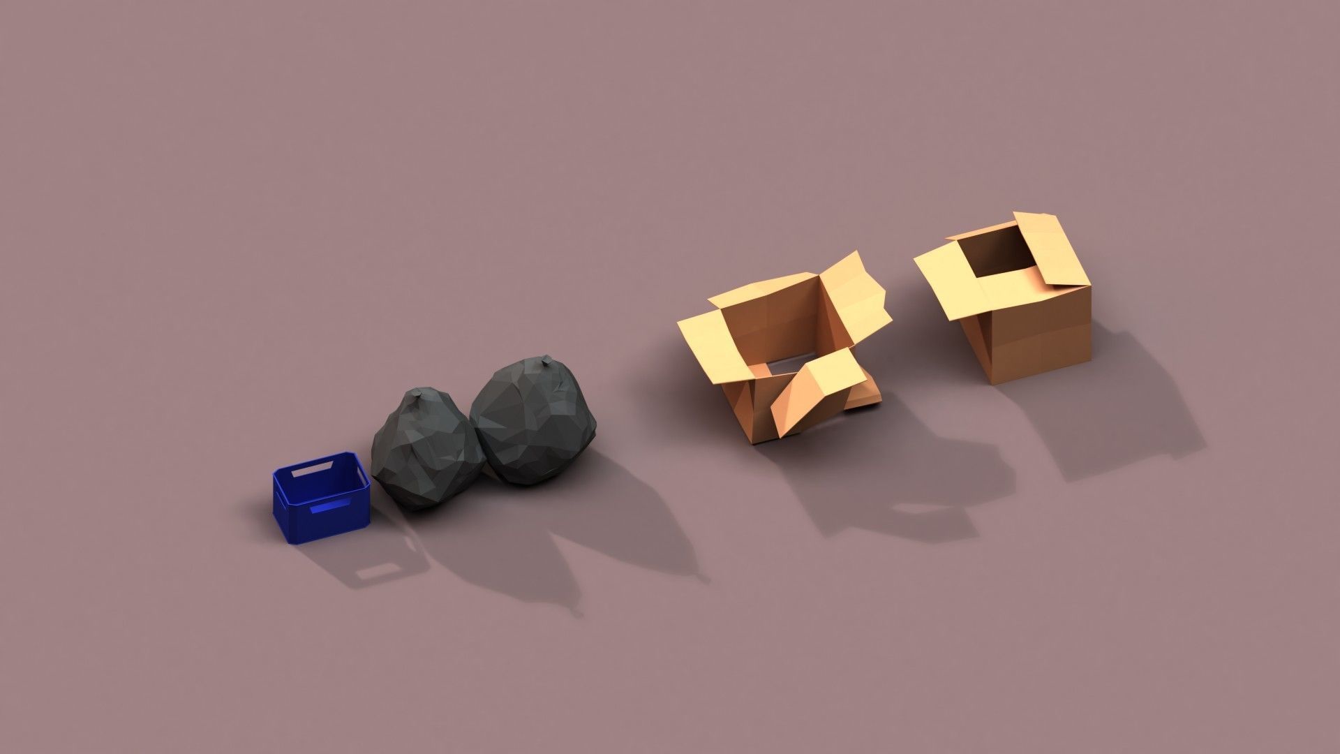 Post Apocalyptic Cardboard Box and Garbage Low-poly 3D model_2