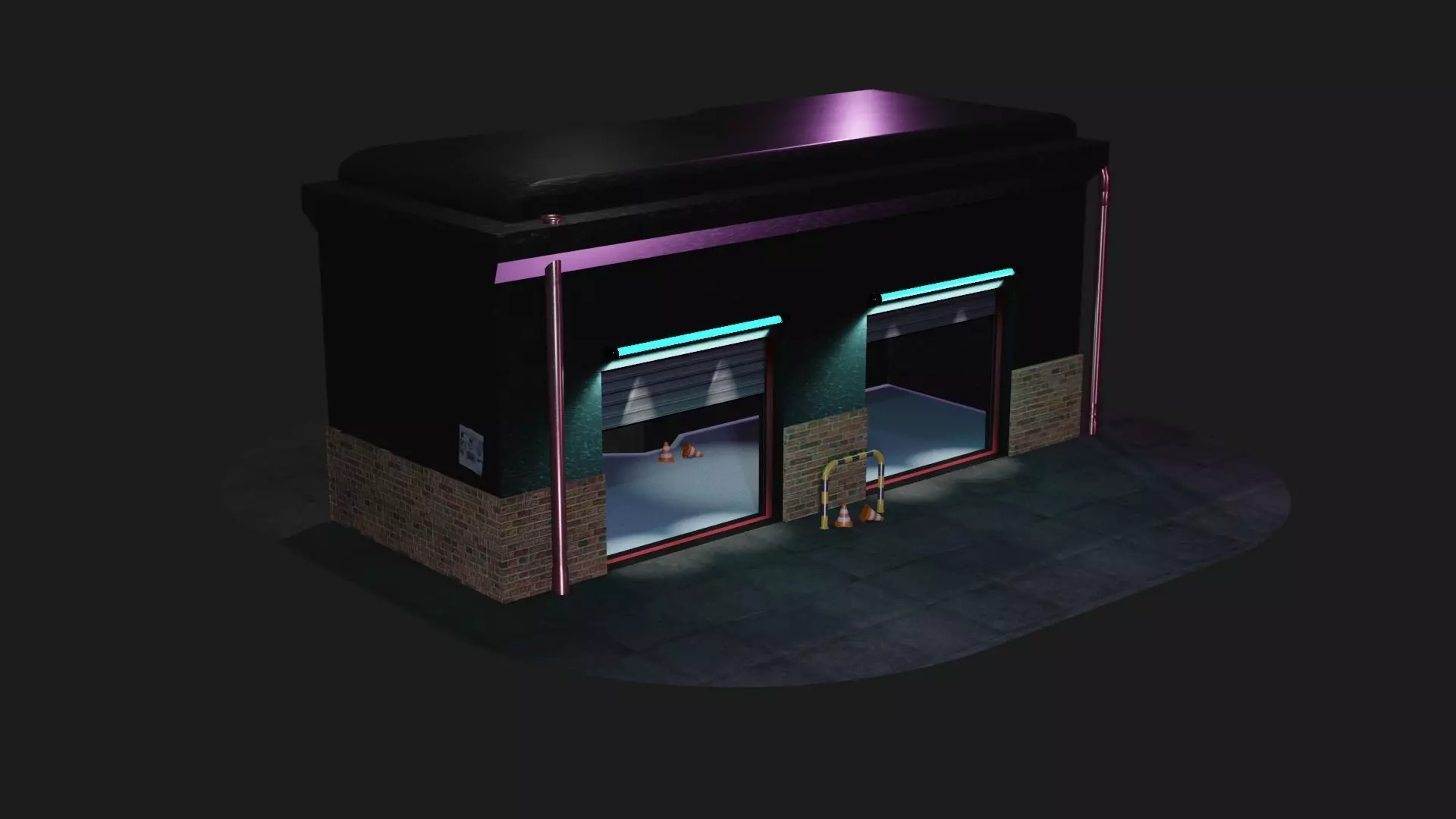 Garage cyberpunk inspired Low-poly 3D model_0