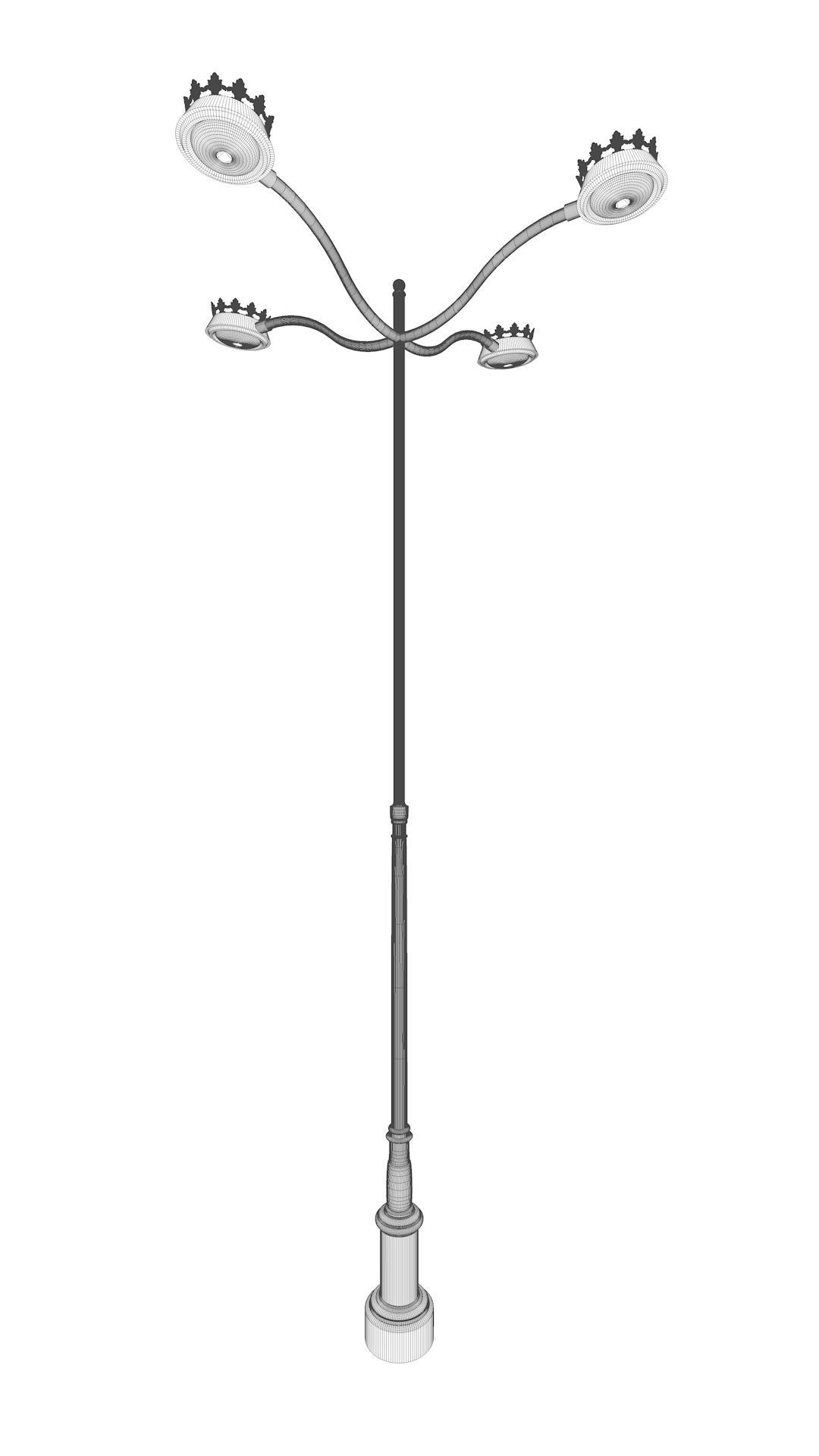 Cast iron street light lamp with 4 luminaries  3D model_7