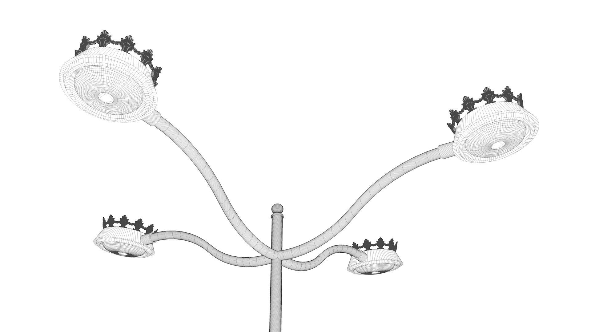 Cast iron street light lamp with 4 luminaries  3D model_8