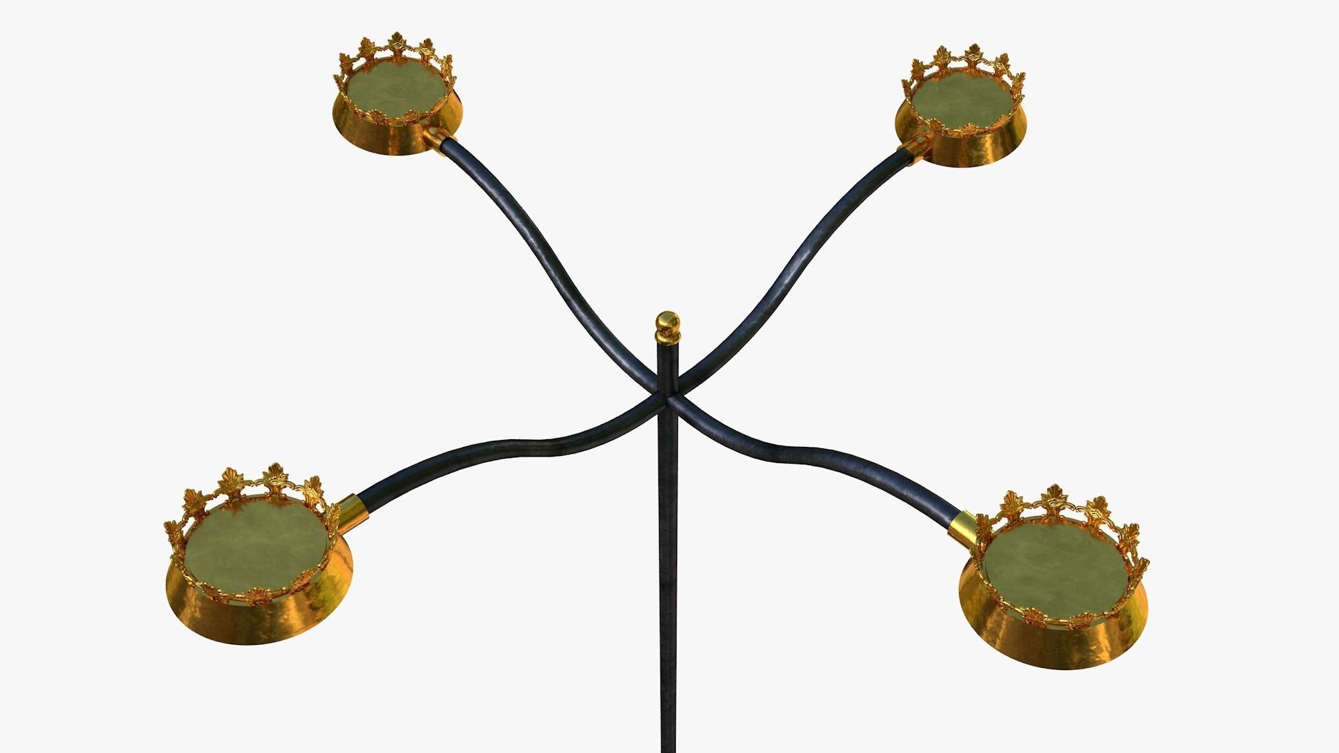 Cast iron street light lamp with 4 luminaries  3D model_2