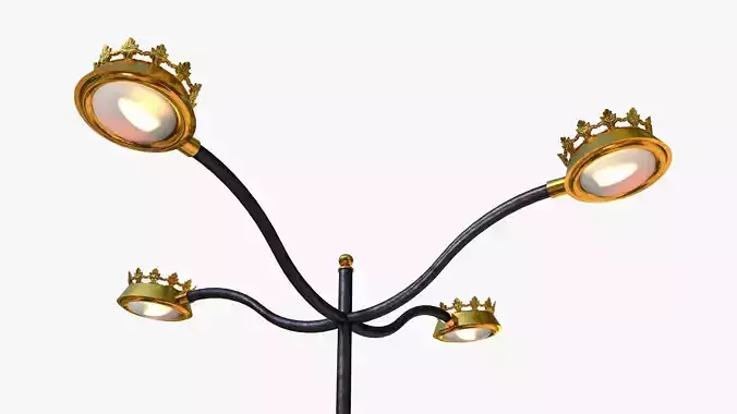 Cast iron street light lamp with 4 luminaries 
