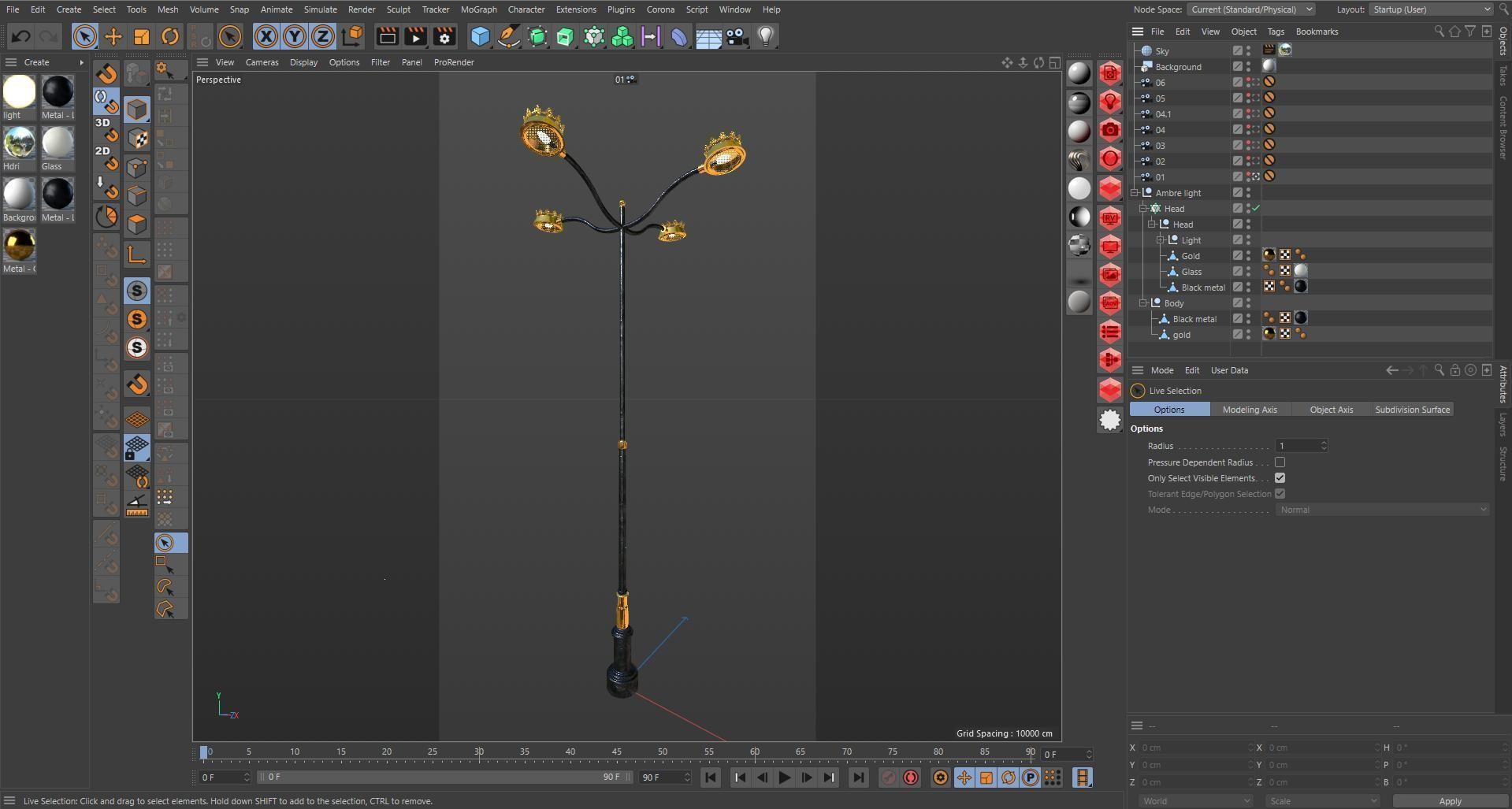 Cast iron street light lamp with 4 luminaries  3D model_14